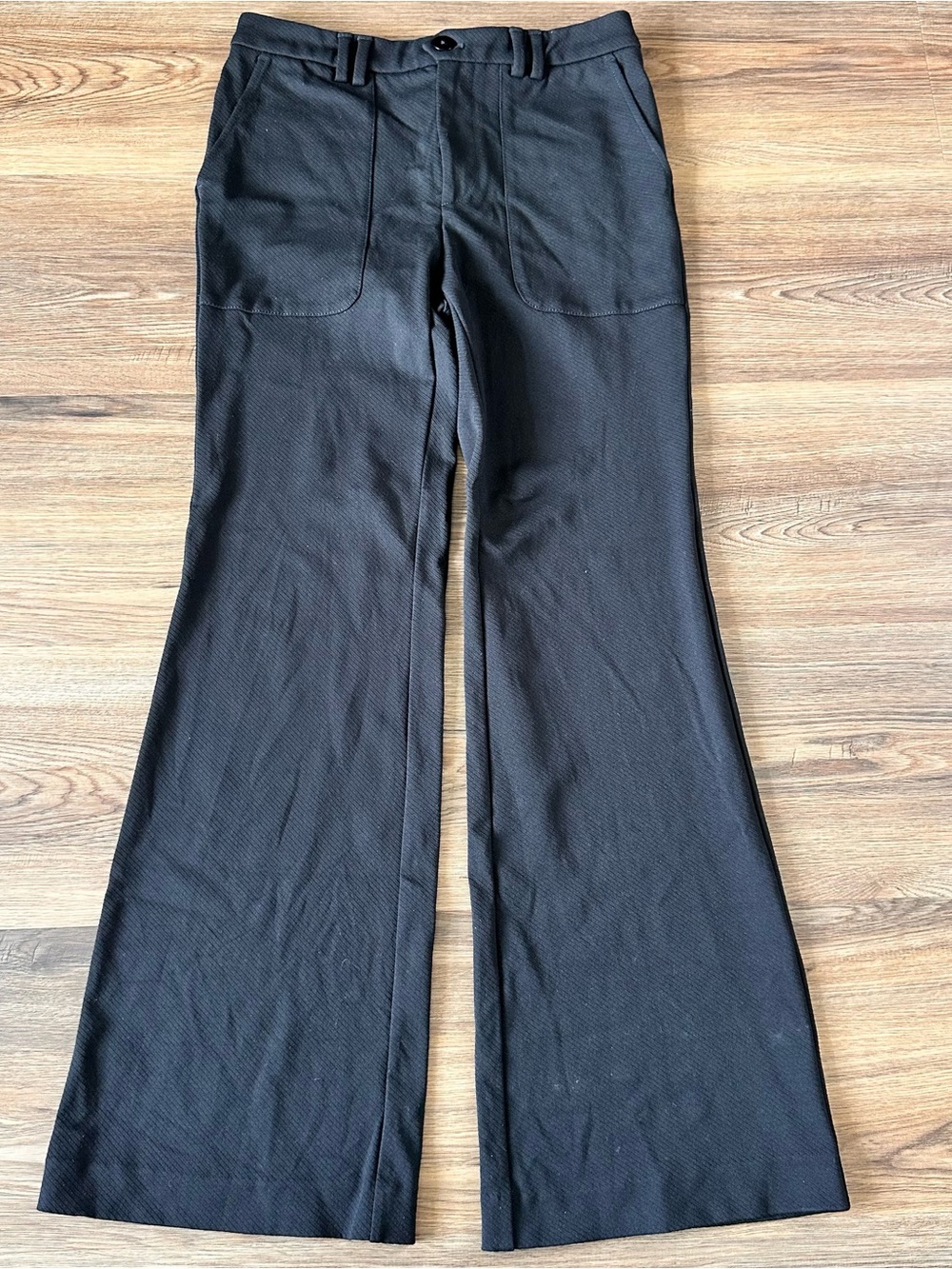 Anthropologie Essential Flare Leg Trouser Black SZ 6 Stretch Career Textured EUC